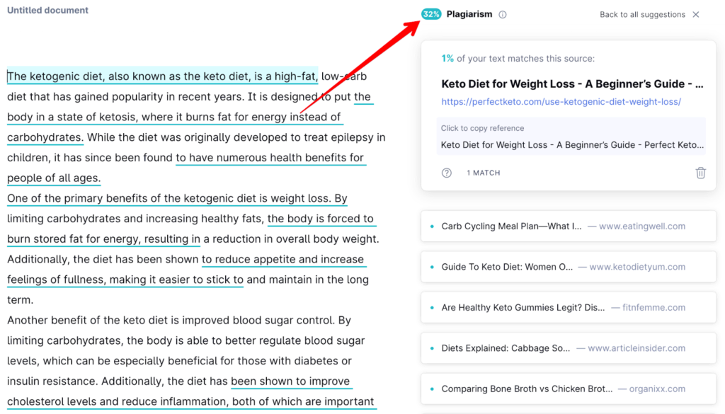 Verificatorul de plagiat al lui Grammarly