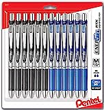 قلم جيل سائل قابل للسحب من Pentel EnerGel 0.7 مم RTX ، مجموعة كومبو كبيرة من 6 أحبار سوداء و 6 حبر أزرق معدني (إجمالي 12 أقلام فاخرة في الصندوق) خط متوسط ​​، أقلام برأس معدنية