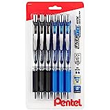 Pentel Energel 0.3 MM 울트라 파인 Rtx 개폐식 액체 젤 펜 - 니들 팁 - 3개의 검정 잉크 및 3개의 파란색 잉크 디럭스 펜 6팩