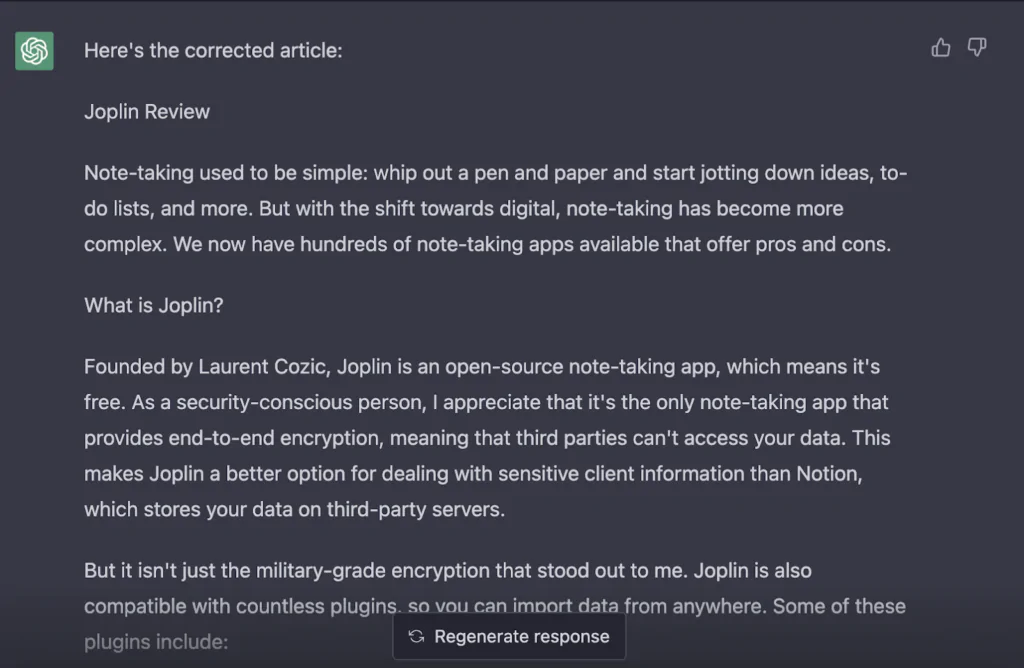 ChatGPT에 Joplin 검토