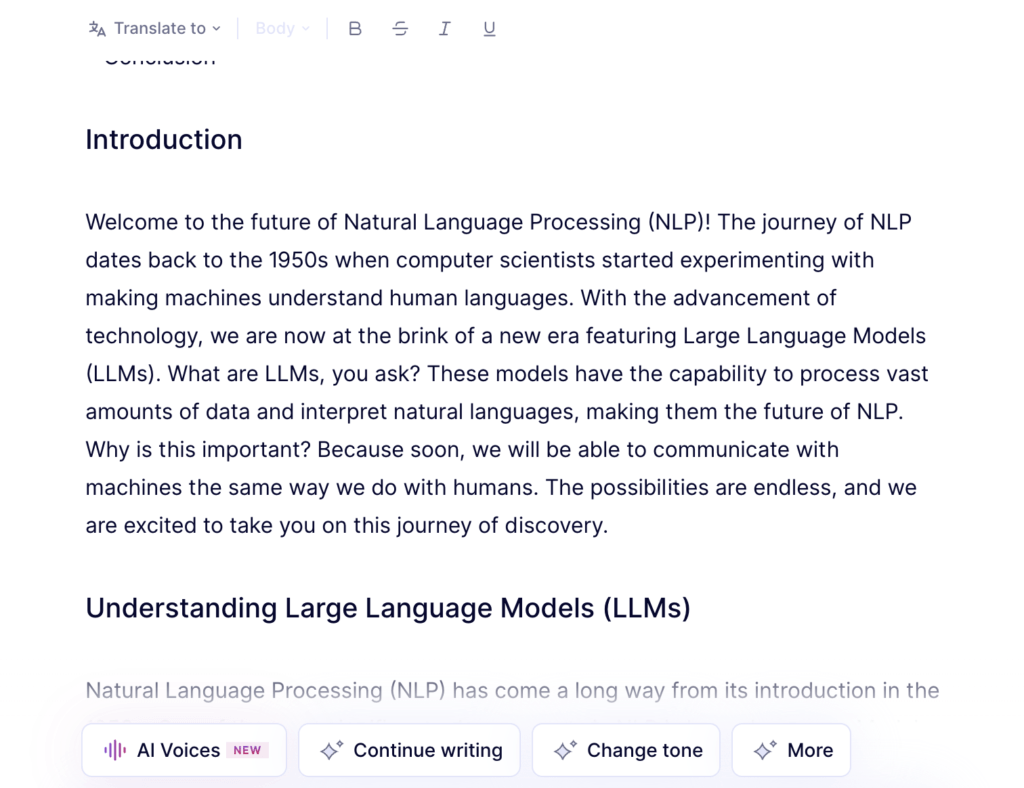 Cohesive AI に記事をさらに生成するよう促すことができます